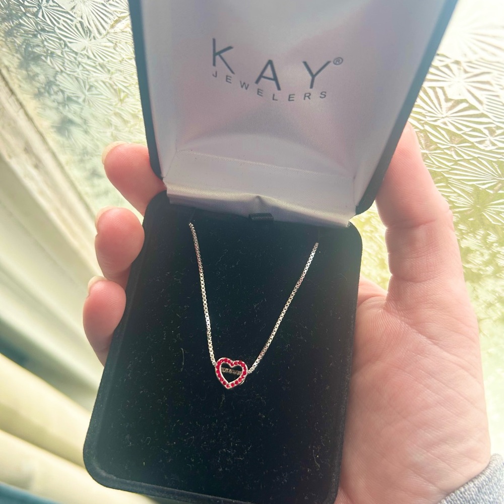 Kay Jewelers Silver and Red Heart Necklace